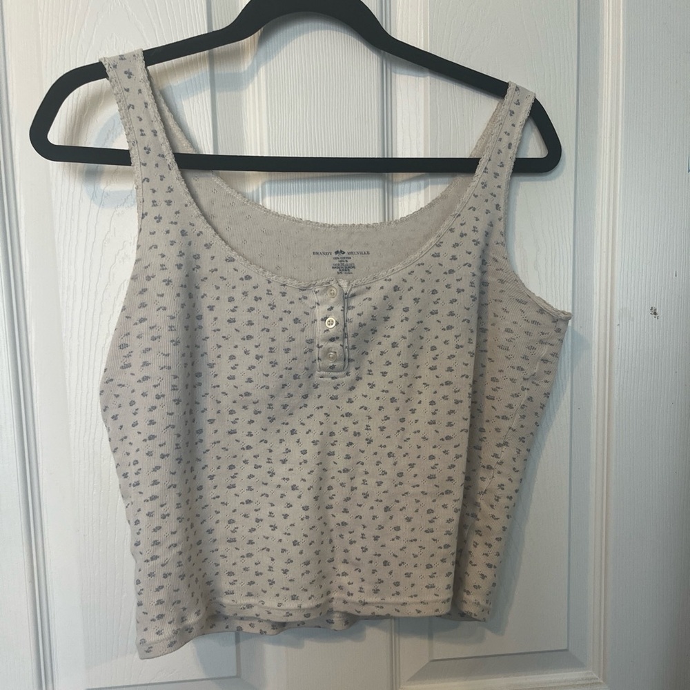 BRANDY MELVILLE Blue Rose Floral Cropped Bow Tank Top Size One Size